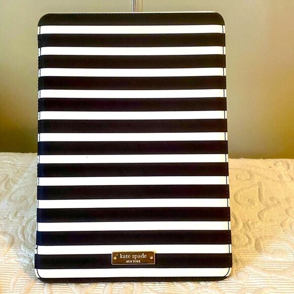Kate Spade New York Live Colorfully IPad Folio Case Black White Stripes - Picture 1 of 9